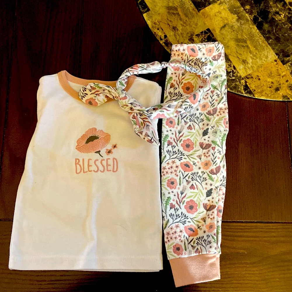 Lila&Jack, 12-18M, white, pink, grey and floral 3 piece outfit included headband